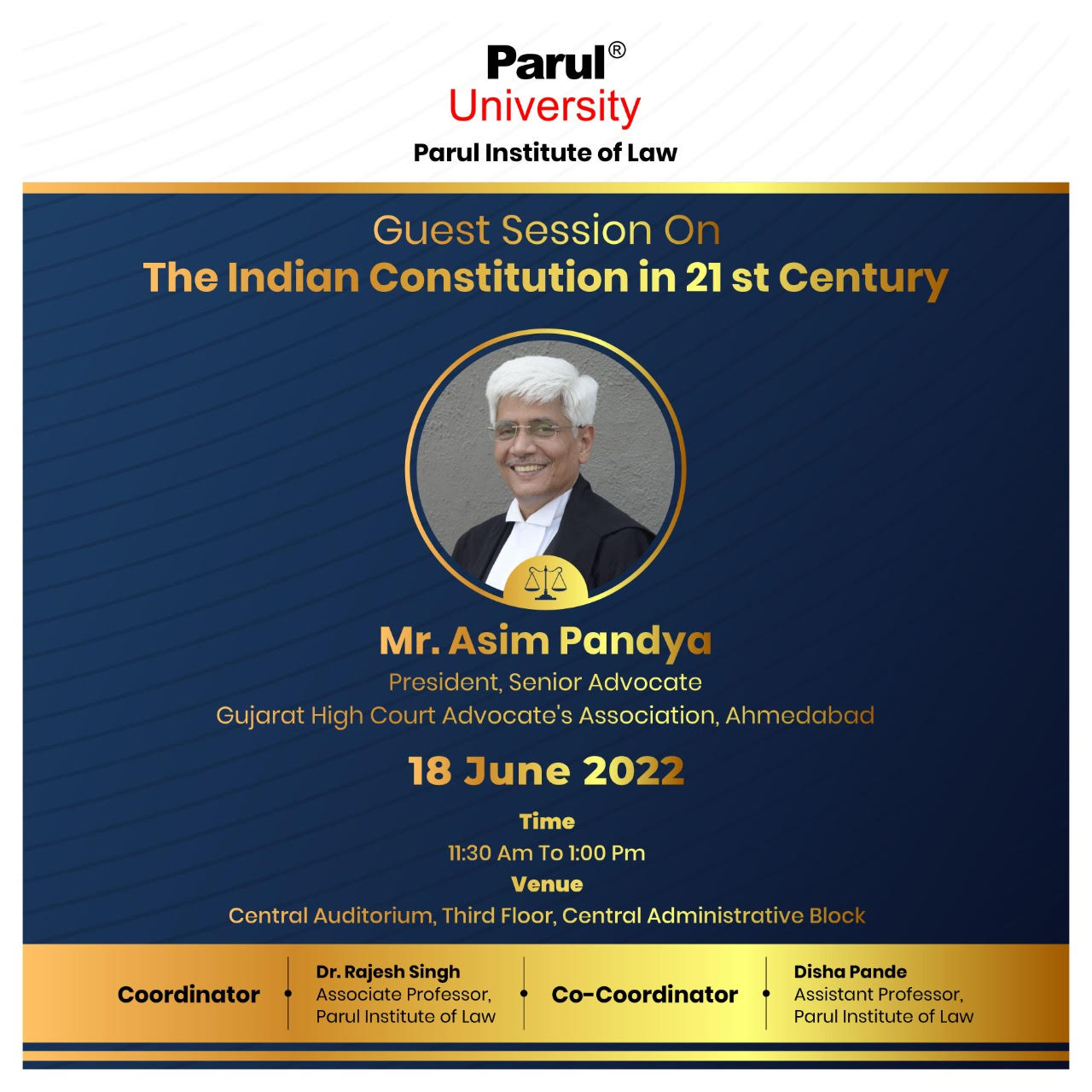 Mr. Asim Pandya joins PU for a talk session on the Indian Constituion in 21st century